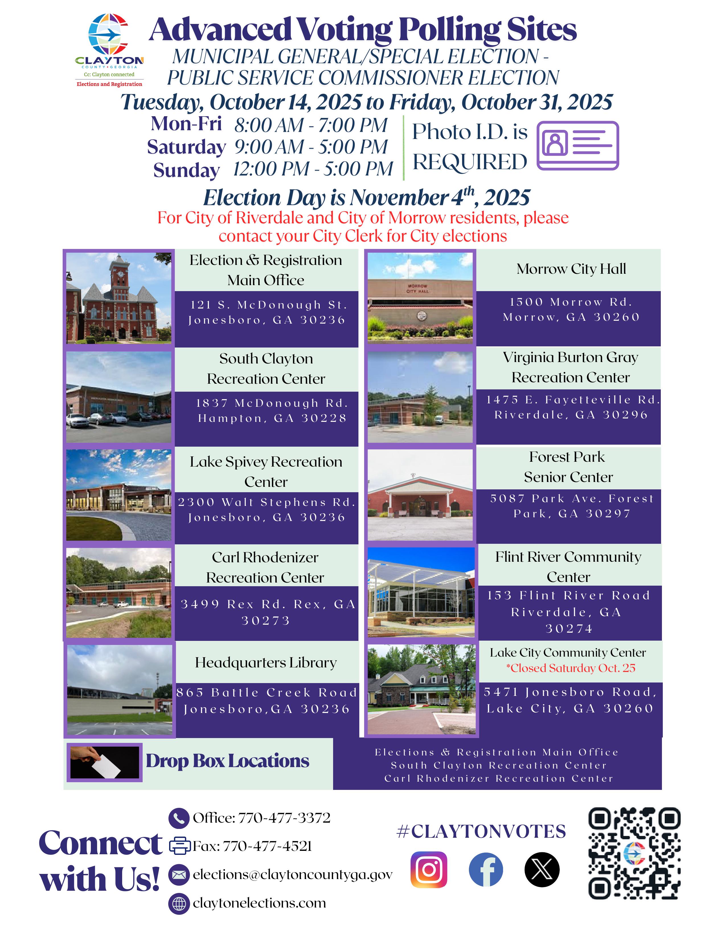 2025 Advanced Voting Polling Sites, Dates, and Times Flyer
